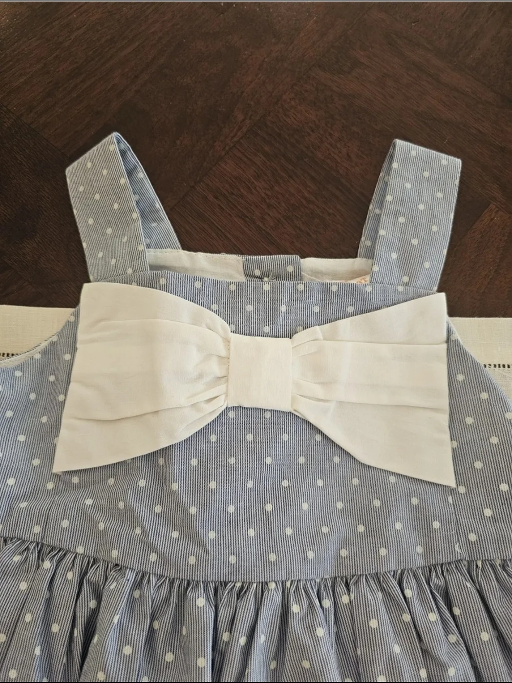 Gymboree Girls Sleeveless Blue White Striped Polka Dot Dress Bow Spring Sz 3T